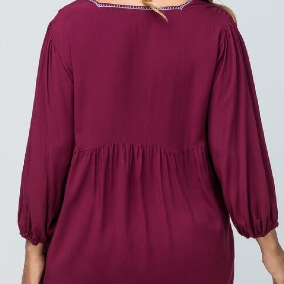 Entro Burgundy Top with Embroidered Detail - Picture 7 of 7